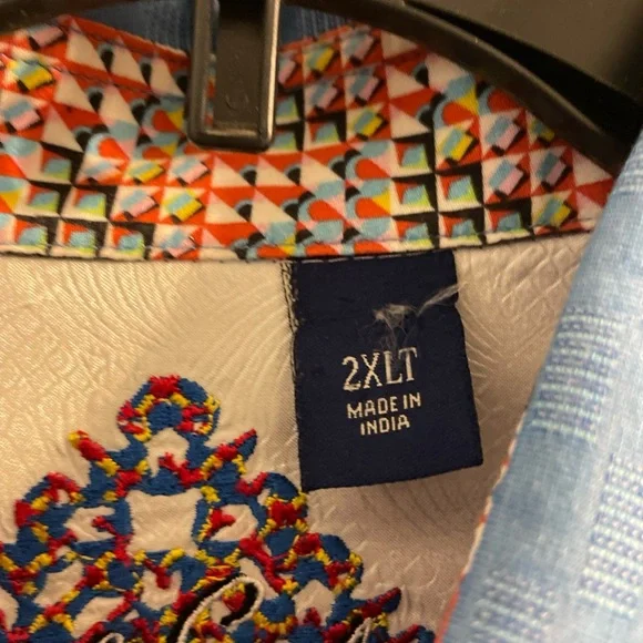 Robert Graham Fully Embroidered Light Blue Designer Dress Shirt Mens 2XLT TALL - Picture 3 of 16